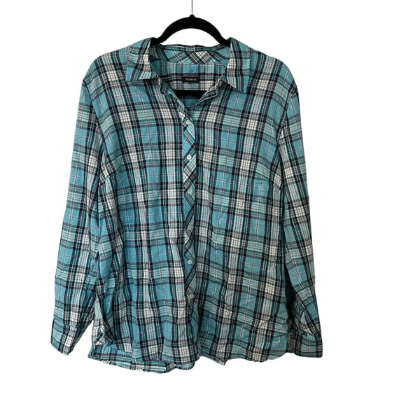 Talbots Women’s Long Sleeve Cotton Button Front Festive Party Plaid Shirt GUC - Picture 1 of 7